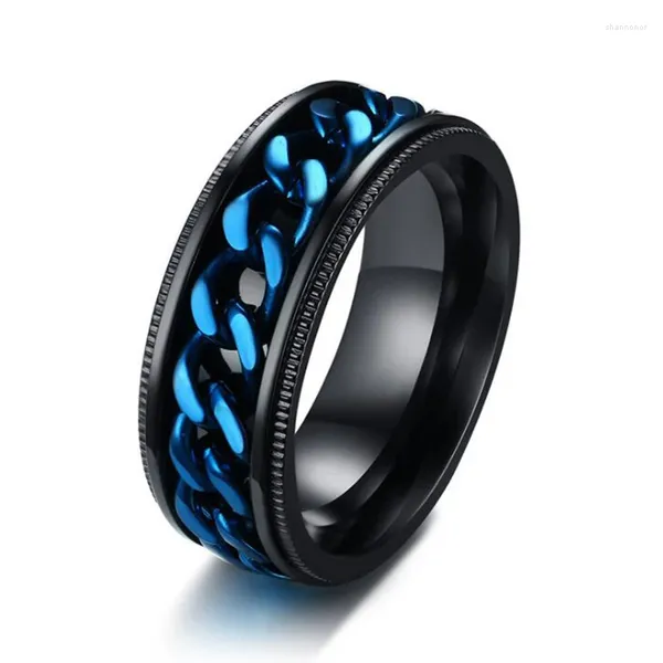 Anillos de clúster hombres anillo negro fresco acero inoxidable cadena azul rotable titanium spinner Sport