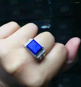 Cluster ringen mannen blauwe lapis man ring natuurlijk echt 925 sterling zilver voor of vrouwen edelsteen 10 12mm