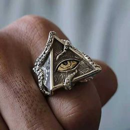 Cluster Ringen Mannen Jongens Egyptische Het Oog van Horus Ring Vintage Rvs Vrijmetselaar Illuminati Driehoek Vrijmetselaars Ringen Punk Biker Sieraden L221011