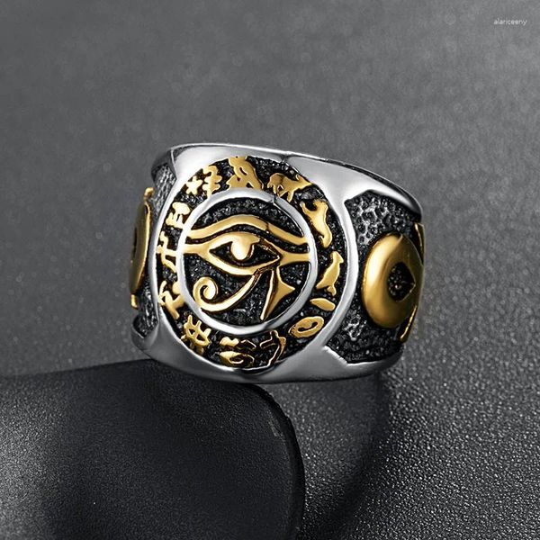 Bagues de cluster Hommes Égyptien Oeil d'Horus Bague En Acier Inoxydable Croix Vie Ankh Texte Symbole Vintage Bijoux Pour Homme Taille US 7-14