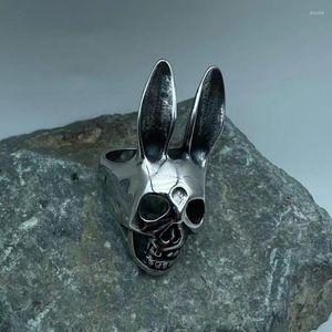 Anillos de racimo para hombre, anillo de acero inoxidable con calavera de diablo Punk, esqueleto de oreja larga, joyería de motorista de titanio a la moda para mujer, regalo de pareja