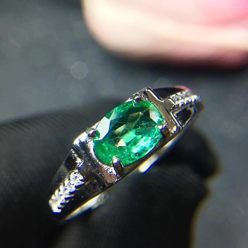 Cluster Rings Men Ring Emerald Man Natrual Real 925 Sterling Silver Gemstone Fine Jewelry 5 7mm