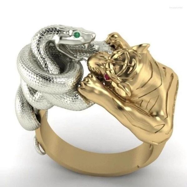 Bagues de cluster Hommes Bague Or Couleur Argent Serpent Tigre Bataille Punk Acier Inoxydable Pour Cadeau De Fête Bijoux