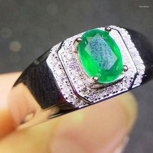 Clusterringen Mannen Ring Natural Emerald of Blue Moonstone 925 Sterling Silver 0.85ct Gemstone voor vrouwen J18060402