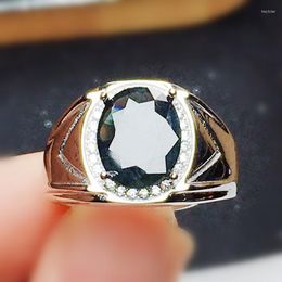 Clusterringen mannen ringen natuurlijk echt zwart saffier big 925 sterling zilver 9 11mm 3.8ct edelsteen per sieraden fijn x21596
