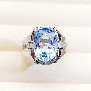 Clusterringen Mannen Ring Natural Real Blue Topaz Luxe 925 Sterling Silver 10 14mm 8.8ct edelsteen per sieraden Fijn X22123