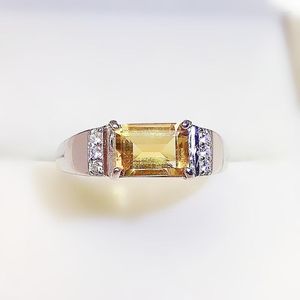 Cluster Rings Hommes Bague Naturelle Réel Citrine Rectangle 925 Sterling Silver 6 8mm 1.6ct Gemstone Pour Les Femmes Ou X22331