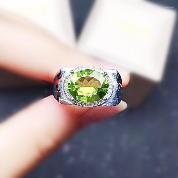 Anillos de racimo Anillo de hombres Natural Real Green Peridot 925 Plata esterlina 8 10mm 2.5CT Piedra preciosa para o mujeres Joyería fina X219253