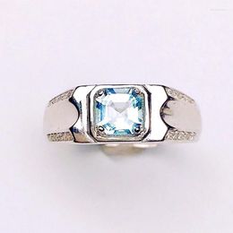 Clusterringen Mannen Ring Natuurlijk echt Sky Blue Topaz Square 925 Sterling Silver 6 6mm 1.3ct edelsteen per sieraden Fijn X22130