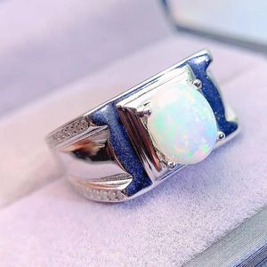 Cluster Ringen Mannen Ring Natuurlijke Echte Witte Opaal 925 Sterling Zilver 7 9mm 1.1ct Edelsteen Fijne Sieraden Voor vrouwen L231090