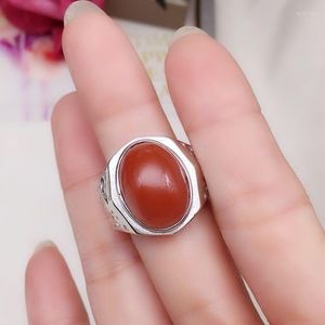 Clusterringen Mannen Ring South Red Agate Natural Real 925 Sterling Silver Gem Size 12 16mm Fijn