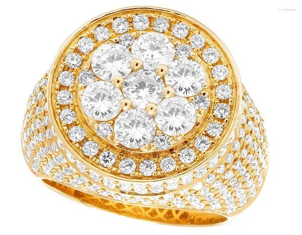 Bagues de cluster pour hommes en or jaune 14 carats avec diamant cultivé en laboratoire CVD HPHT rond 3D Pinky Ring 6 1/2 CT 20 mm