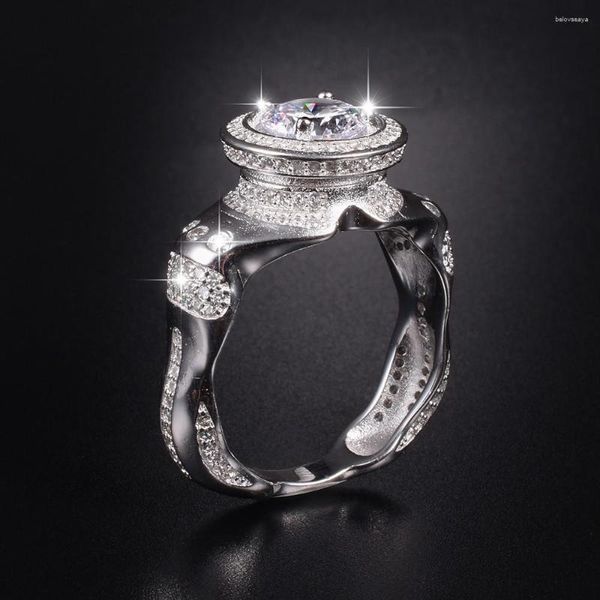 Anillos de racimo Hombres de lujo 925 Plata de ley 3ct Anillo de diamante simulado Compromiso eterno Alianzas de boda Niños Joyería TAMAÑO 8-13 Regalo