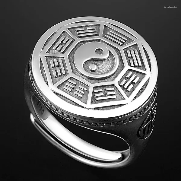 Cluster anneaux pour hommes à anneau ajusté vintage Tai Chi huit trigrammes motif neuf caractéristiques des Écritures larges accessoires de doigt masculin