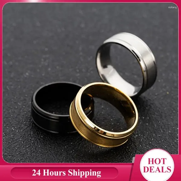 Bagues de cluster Bague pour hommes et femmes en acier noir bord biseauté bande plate mat double simple mode bijoux cadeaux couple