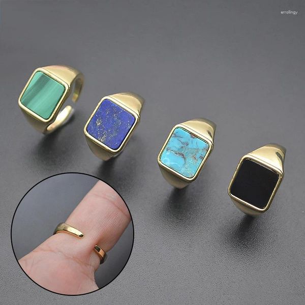 Anillos de racimo Cuadrado para hombre Sello turquesa Acero inoxidable Cadena cubana En forma de dedo Banda Geométrica Top Sello Anillo de piedra natural Regalos