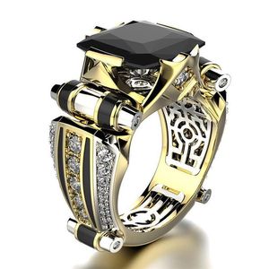 Cluster Ringen Mannen Stone Party Creatief Horloge Vorm Tweekleurig Ontwerp Bruiloft Man Hele Jewelry314A