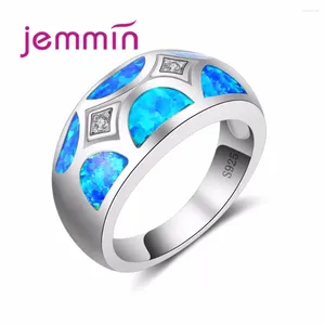 Cluster ringen mannen zilver 925 royaal ontwerp sterling ring met de Oostenrijkse kubieke strass voor vrouwen blauw opaal vuur kristal