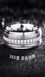 Clusterringen Men039s Ring 8 mm breed wit wolfraamcarbide mode-sieraden met CZ edelsteen roterende ring luxe heren2825046