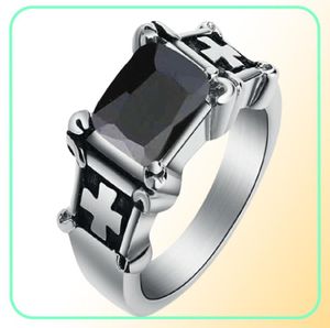 Clusterringen Men039S Vintage Large Red CZ Ring roestvrij staal Classic Claw Cross Gothic Biker Knight For Women Fashion Christ5041081600