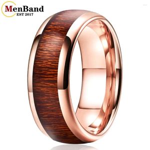 Cluster Ringen MenBand Sieraden Mode 6 MM 8 MM Tungsten Carbide Wedding Band Rood Hout Inlay Dome Polijsten Comfort Fit