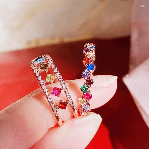 Bagues de cluster Mengjiqiao coréen délicat coloré micro pavé zircon réglable pour les femmes mi-doigt knuckle bijoux cadeaux