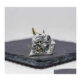 Cluster Rings Mens Demon Mask Fangs Ring Hip Hop Fashion Party Prom Jewelry Gift Drop Delivery Dh97I