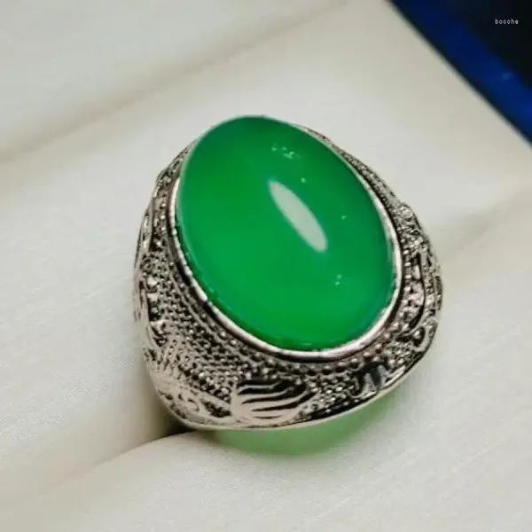 Anillos de clúster Hombres Green Jade Ajustable Natural Ring de plata certificada de chrysopraase Jades Stone para hombres Accesorios de moda Joyería