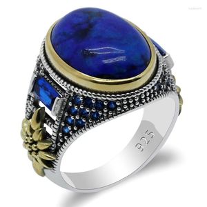 Cluster Ringen Herenring Met Lapis Steen Vintage 925 Sterling Zilver Groot Natuurlijk Blauw Voor Mannelijke Vrouwen Sieraden Kerstcadeau