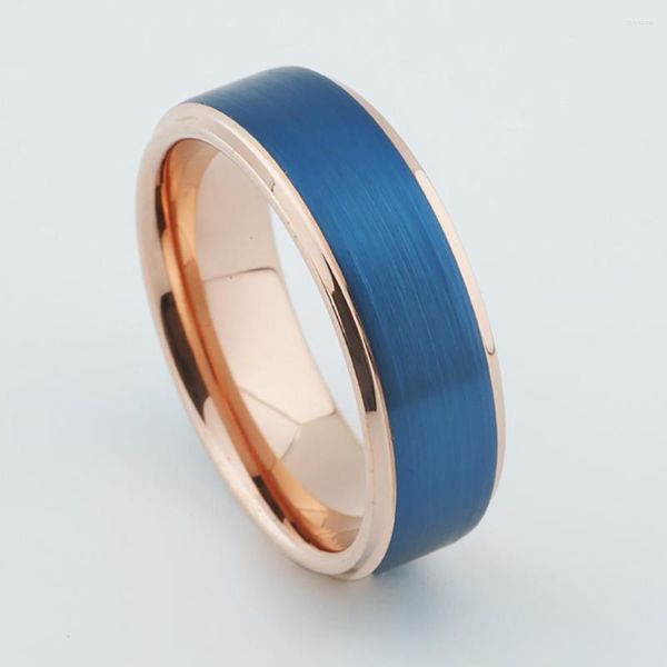 Anillos de racimo Alianzas de boda para hombre Anillo de tungsteno chapado en oro rosa azul Estilo de EE. UU. Amor Alianza Aniversario Promesa Pareja para hombres