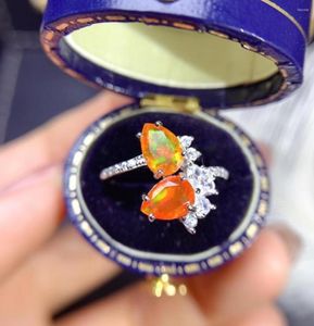 Bagues de cluster Mexique Naturel Orange Fire Opal Bague Poire 5x7mm 925 Sterling Silver Bride Promesse pour Women8975455