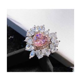Cluster ringen Mfy Milan Girl Microstudded Zirkon Love Hartwapper Pink Diamond Ring Simple Fashion Temperament Wedding Party Sieraden Dhyu9