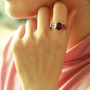 Clusterringen MH Natural Red Garnet Oval 8 10mm edelsteenring Real Rose Gold 925 Sterling Silver Fine Jewelry For Woman verlovingsgeschenk