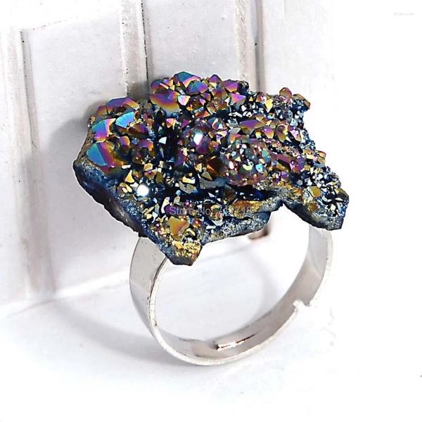 Anillos de racimo Miasol Único Piedra Natural Roca Druzy Drusy Cristal Cuarzo Abierto Mujeres Boda Fiesta Moda