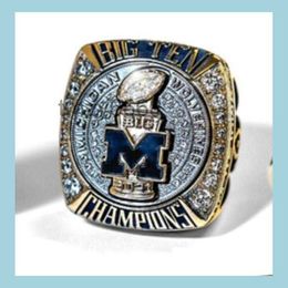 Cluster ringen Michigan Woerines Football Big Ten Team Championship Ring met houten display box drop levering sieraden Dhuwu TG62