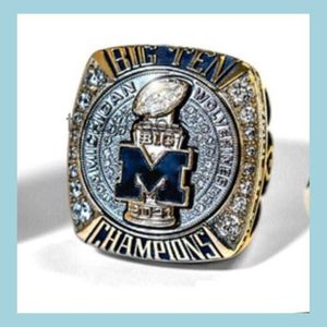 Cluster anneaux Michigan Woerines Football Big Ten Team Championship Ring avec Boîte d'affichage en bois bijoux de livraison Dhuwu TG62