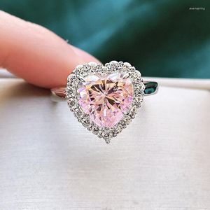 Bagues de Grappe Micro Set Bague en Diamant Rose en Forme de Coeur Pour Femme S925 Argent Gemme Imitation Weddin