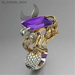 Cluster Anneaux Milangirl Creative Personality Two Tone Purple Zircon Mythical Ring Womens Punk Style Sirmaid Ring240408