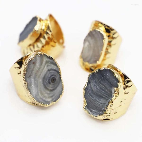 Anillos de racimo Vía Láctea Ágata Druzy Cuarzo Anillo ajustable Mujeres Irregualr Piedra cruda Color oro Dedo abierto Joyería de moda al por mayor 4 piezas