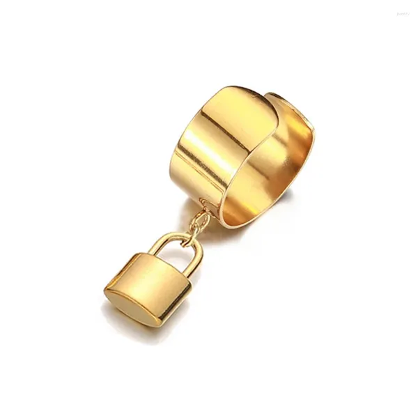 Anillos de racimo Minamama estilo candado de acero inoxidable para mujeres hombres moda simple anillo de bloqueo regalos de joyería