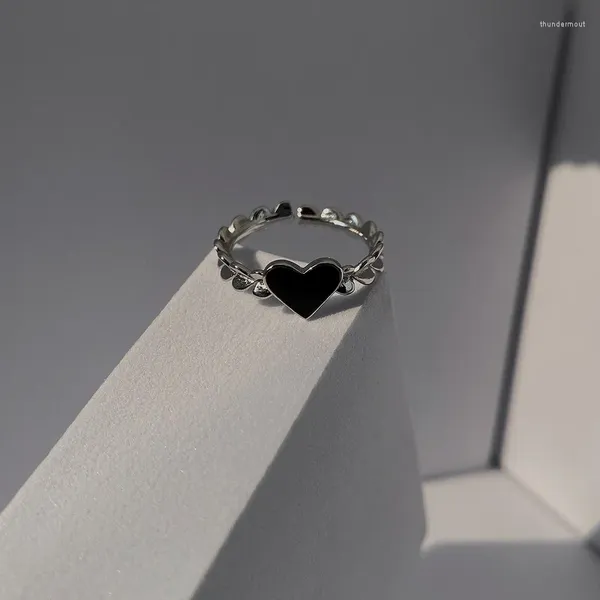 Anneaux de cluster Minar Cool 2 Designs Black Love Heart Open Index Bague pour femmes High Street Ajustement Cuivre Bijoux coréens