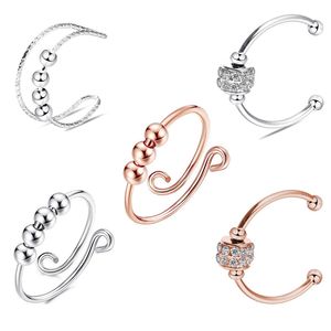 Bagues de cluster Bague d'anxiété minimaliste pour femmes Fidget Hommes Anti-stress Rotation Spinner Méditation Perles Bijoux Cadeau CopperCluster