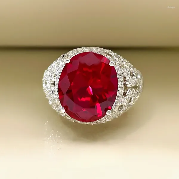 Anillos de racimo minimalista anillo de rubí artificial para mujeres 925 plata esterlina tesoro estilo retro joyería de compromiso