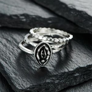 Cluster Ringen Minimalistische Vrouwelijke Rose Flower Ring Set Antiek Zilver Kleur Metaal Triple Stapelen Dun Voor Vrouwen Trouwringen Sieraden