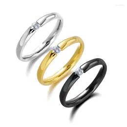 Anillos de racimo minimalista titanio acero con incrustaciones circón pareja para mujeres hombres moda chapado en oro amante anillo de dedo joyería de boda regalos