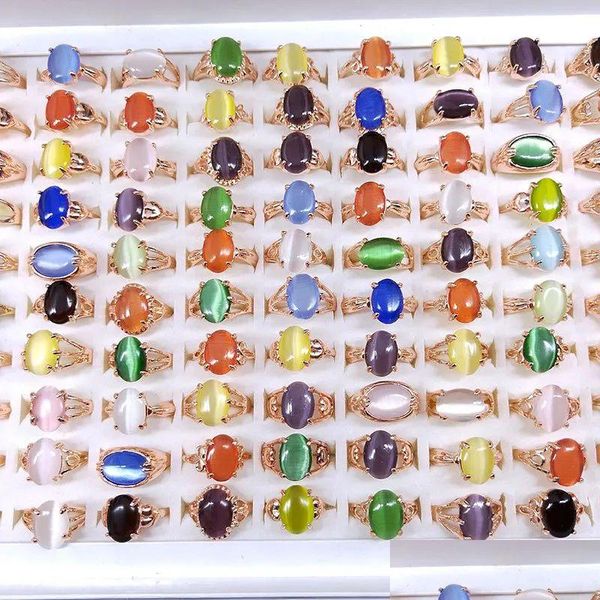 Cluster Rings Mix Styles Oval Opal Stone Femmes Verre Oeil De Chat Cristal Perle Anneau De Doigt Fête Étals De Rue Drop Delivery Jewe Dhnaj