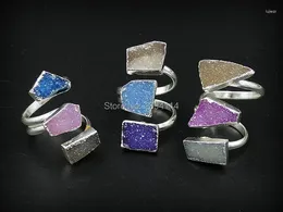 Cluster anneaux couleurs mixtes 3 Agate Druzy combinée anneau argent plaqué réglable environ 10 mm