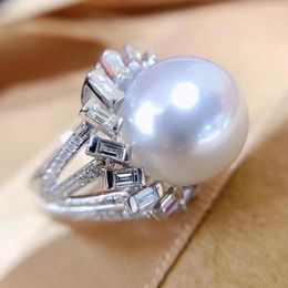Anillos de racimo MJ Joyería de anillo de perlas Fine 925 STERLINGA NATURA NATURA AGUA FRUIA AGRESO 11-12 mm PEALES WHITE PARA MUJER