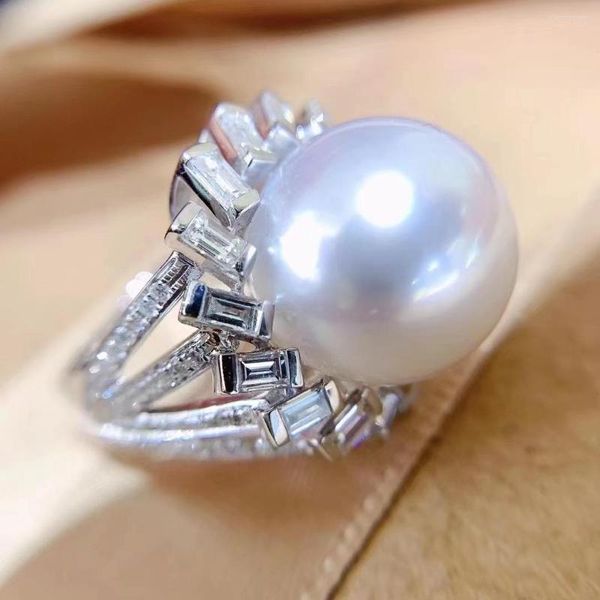 Cluster Anneaux MJ Bijoux de bague de perle fin 925 Eau douce naturelle en argent sterling 11 à 12 mm Géèmes blancs pour femmes perles
