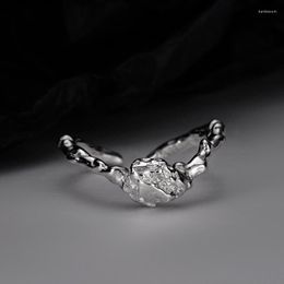 Anneaux de cluster MLKENLY Français S925 Sterling Silver Texture irrégulière Bague en forme de V Femme Index réglable